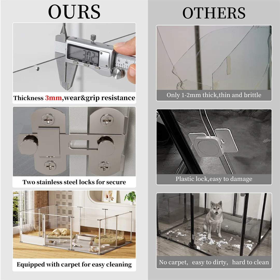 180cm Whelping Playpen, Clear Acrylic Dog Playpen with Waterproof Fertility Pad for Pets