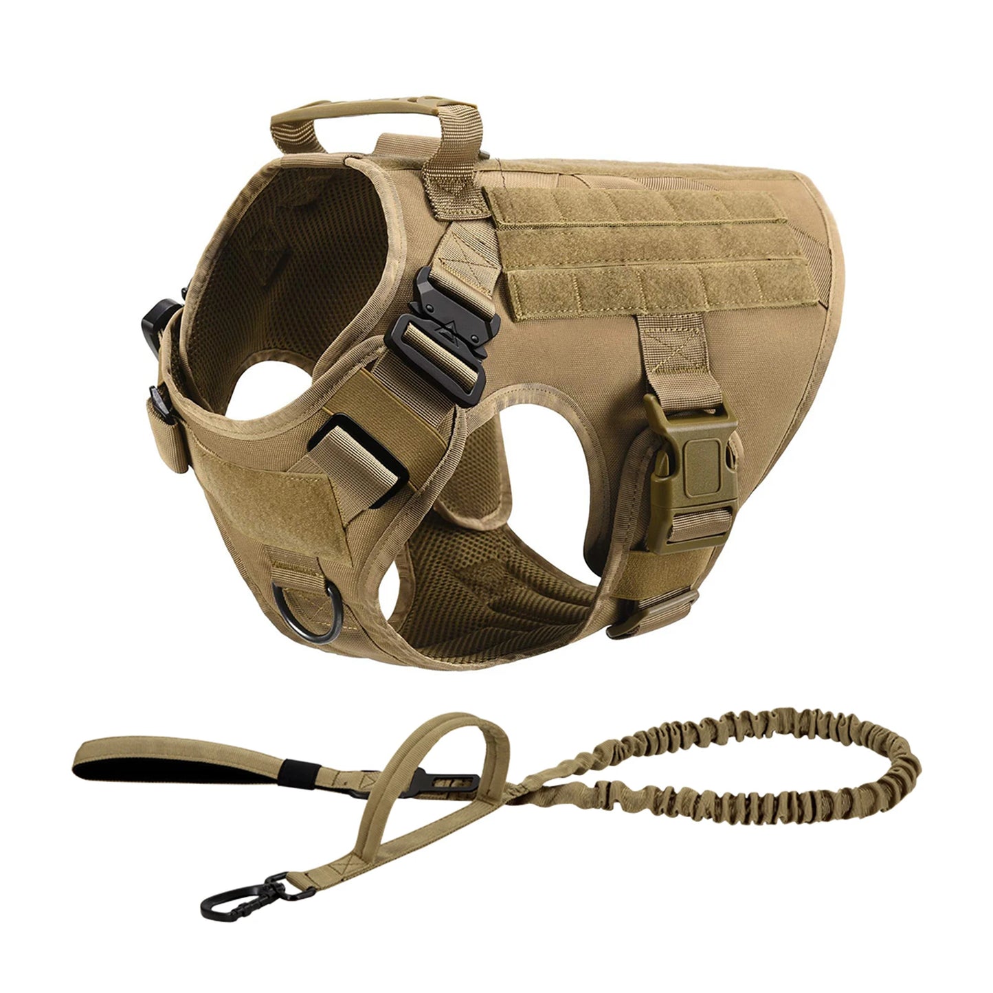 Tactical Dog Harness Collar/Harness and Leash Molle Pouches For Medium Large & Dogs