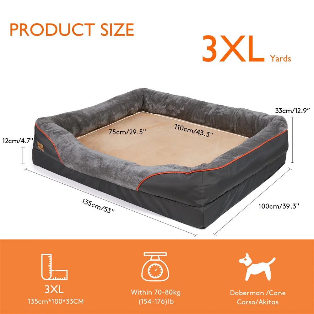 Large Orthopedic Dog Bed, Memory Foam, Pet Sofa Couch, Waterproof, Removable Cover