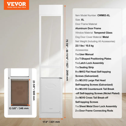 Dog Door Sliding Glass Door Adjustable Height Doggy Door Sliding Doors Aluminum Frame Tempered Glass Pet Door