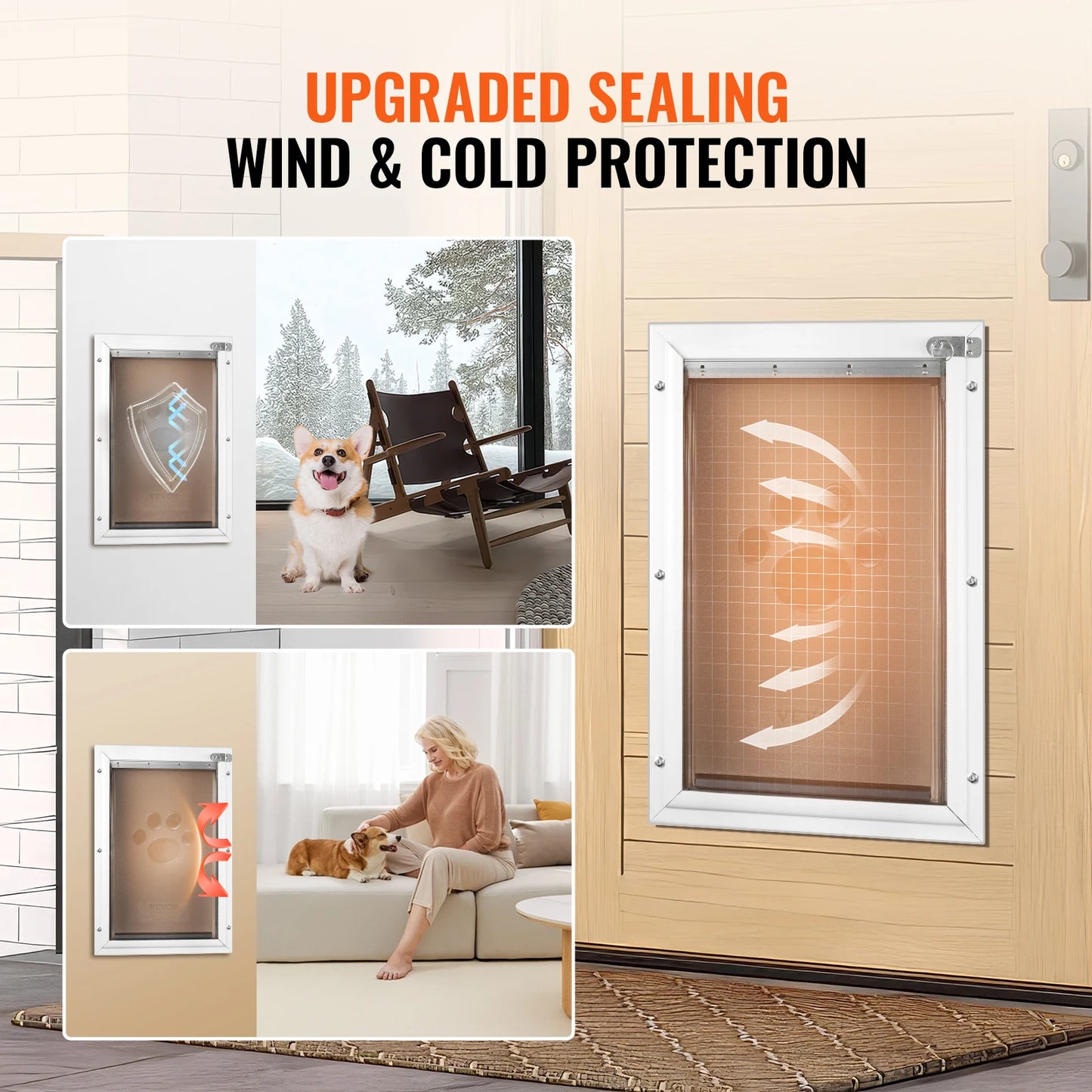 SucceBuy Pet Door Aluminum Frame with Lock and Flap System Weatherproof Doggy Door Easy to Install in Interior or Exterior Doors