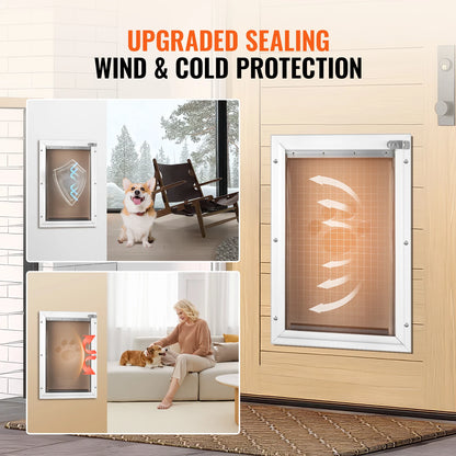SucceBuy Pet Door Aluminum Frame with Lock and Flap System Weatherproof Doggy Door Easy to Install in Interior or Exterior Doors