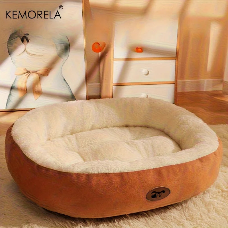 Plush Oval Pet Bed for Dogs and Cats, Thickened achine Washable All-Season Dog Cat Cushion for Small Medium Large Breeds