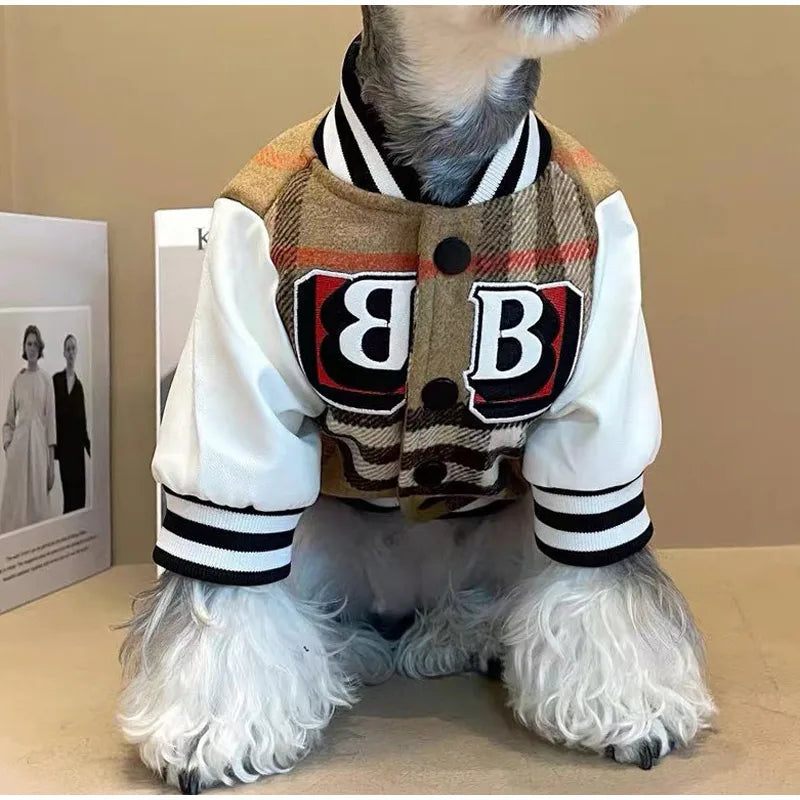 New Autumn Winter Dog/Cat Clothes Thick Warm Soft Coat, Plaid Fashion Coat Baseball Uniform