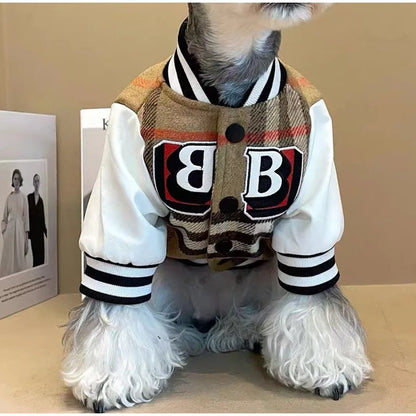 New Autumn Winter Dog/Cat Clothes Thick Warm Soft Coat, Plaid Fashion Coat Baseball Uniform