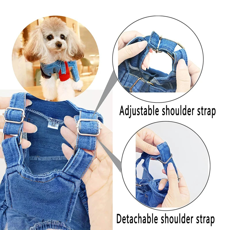 Fashion Soft Denim Pet Overalls - Jean Outfit Set for Small - Medium Breed Dogs