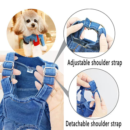 Fashion Soft Denim Pet Overalls - Jean Outfit Set for Small - Medium Breed Dogs