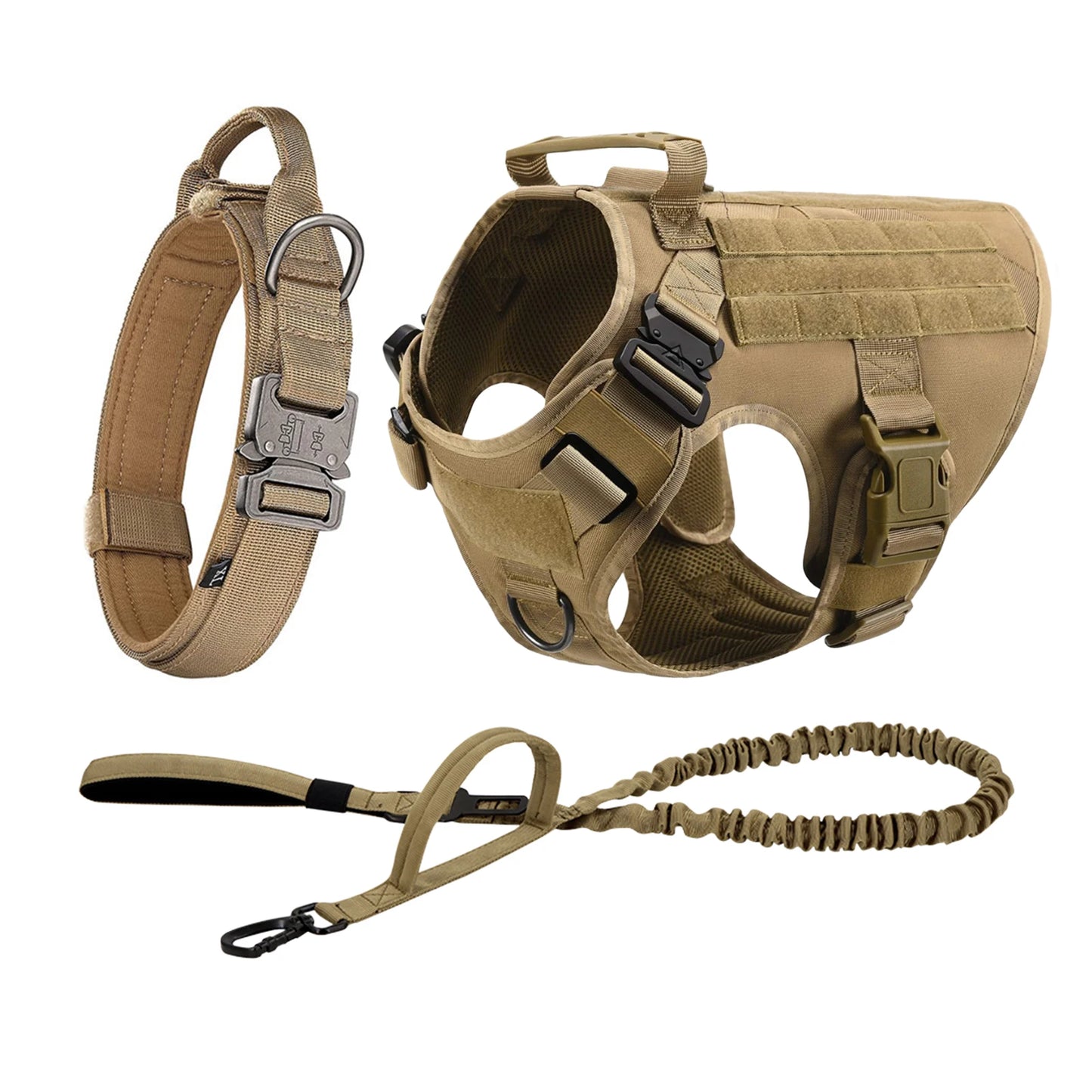 Tactical Dog Harness Collar/Harness and Leash Molle Pouches For Medium Large & Dogs