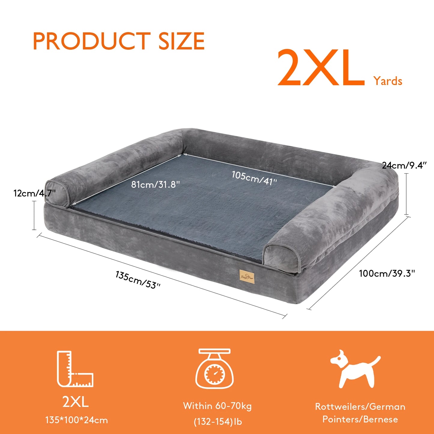 Large Dog Bed, Extra Large Orthopedic Pet Mattress Couch, Removable Washable Cover Soft Sponge Foam