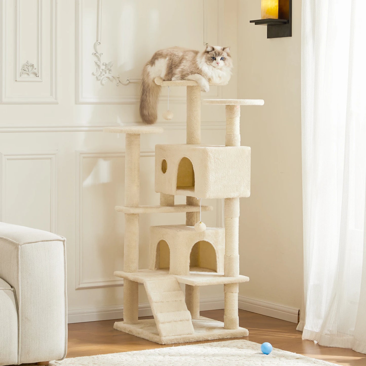 54in Tall Multi-Level Cat Tree Tower for Indoor Pet Furniture Stable Kitty Play House with Sisal Scratching Post