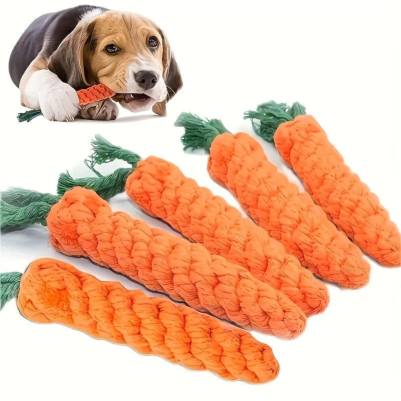 3pcs Carrot-Shaped Dog Chew Toys, Durable Polyester, Interactive