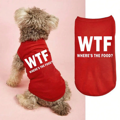 1pc Letter Print Dog Vest Tank Top, Featuring A Playful 'Where's The Food' Back Print