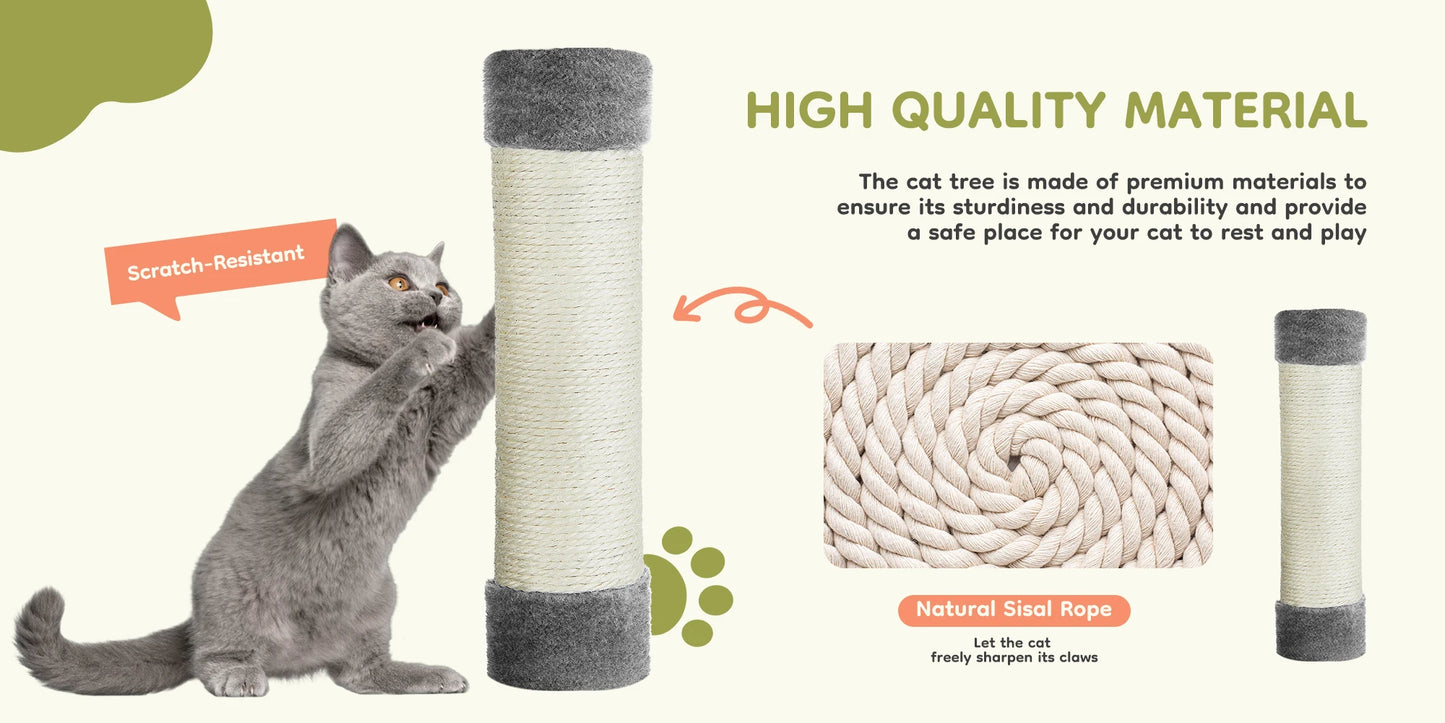 Cat Tree Tower 66 Inch Large Multi Level Cat Climbing Tower with Condo Natural Sisal Scratching Posts