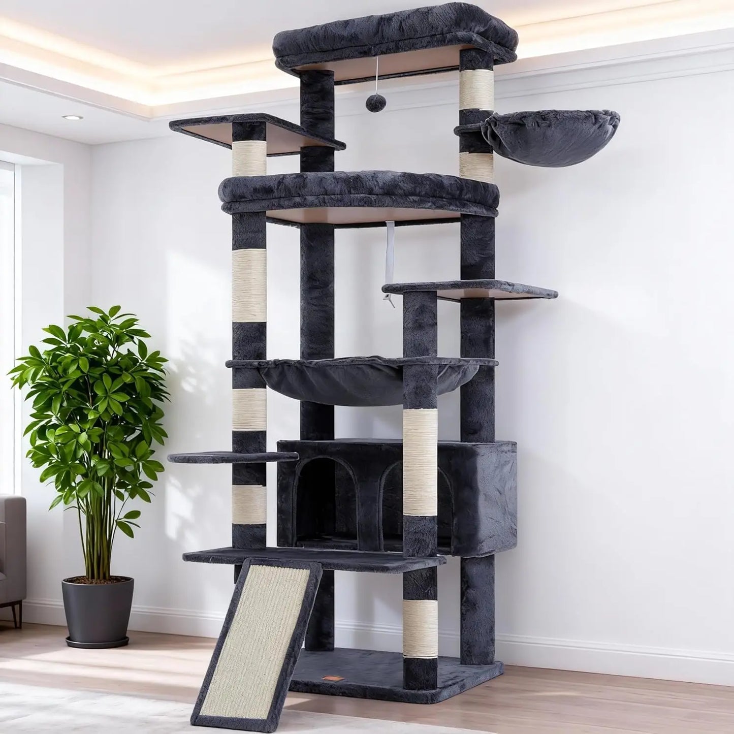 80-Inch Multi-Level Cat Tower for Large Indoor Cats with Spacious Perches, Scratching Board, and Caves