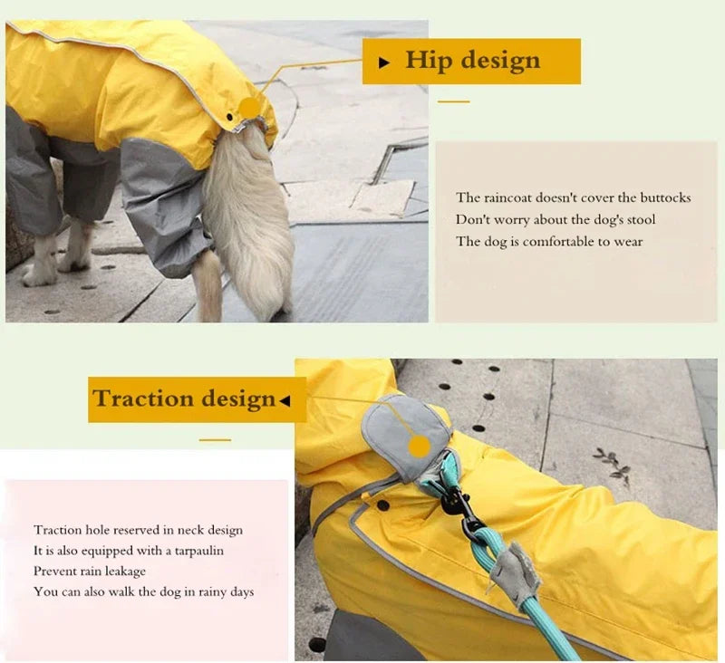 Dog Raincoat Waterproof Hooded Jumpsuit Cloak For Small or Big Dogs