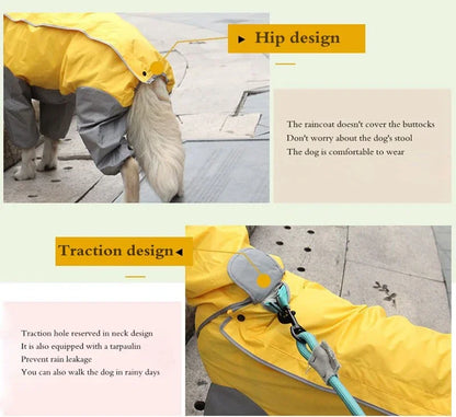 Dog Raincoat Waterproof Hooded Jumpsuit Cloak For Small or Big Dogs