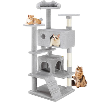 54in Tall Multi-Level Cat Tree Tower for Indoor Pet Furniture Stable Kitty Play House with Sisal Scratching Post