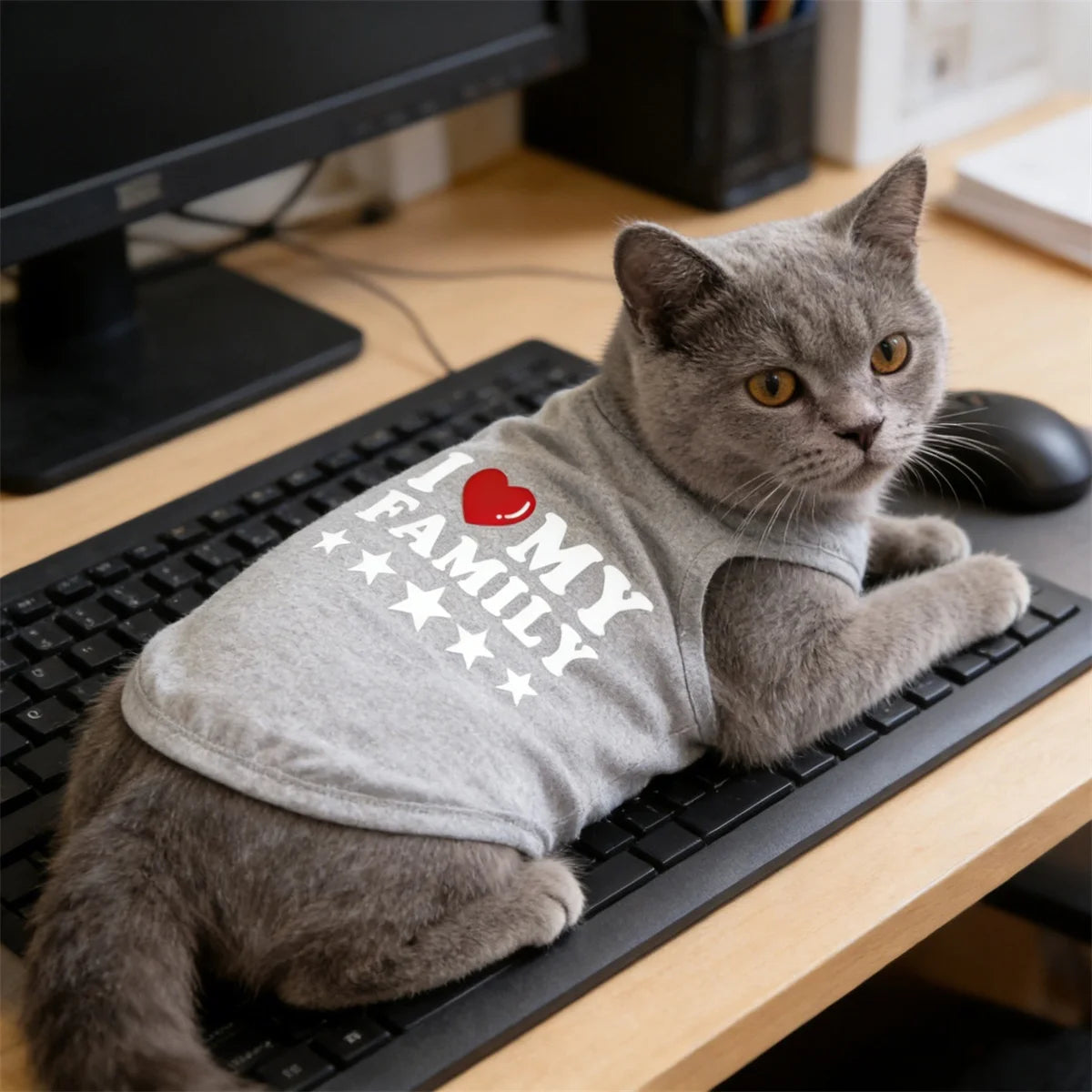 1pc I LOVE MY FAMILY printed pet vest, Spring new classic letters printed pet sleeveless T-shirt,Dogs and Cats