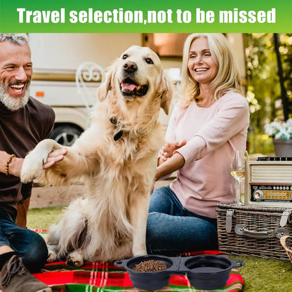 Collapsible Dual Dog Bowls with Lock Clips, Foldable Pet Food Water Feeder for Travel