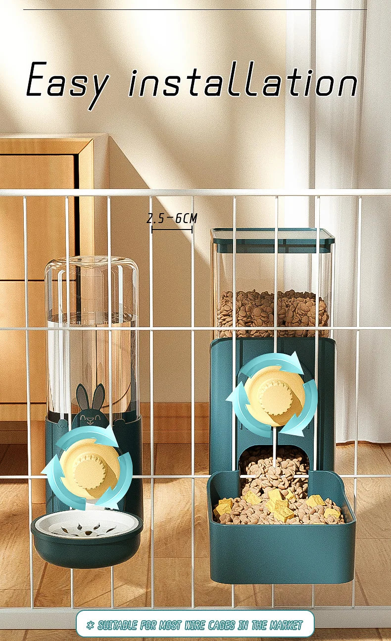 Automatic Pet Bowls Cage Hanging Feeder Dog Water Bottle Food Container Dispenser Bowl for Puppy or Cats