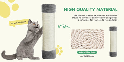 44In Stable Cat Tree Tall Multi-Cat Climbing Tower for Pet Furniture Natural Sisal Scratching Posts