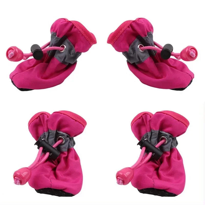 4pcs Dog or Cat Soft-Soled Shoes Waterproof Pet Dog Shoes Anti-Slip Rain Snow Boots Footwear