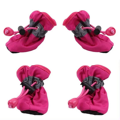 4pcs Dog or Cat Soft-Soled Shoes Waterproof Pet Dog Shoes Anti-Slip Rain Snow Boots Footwear