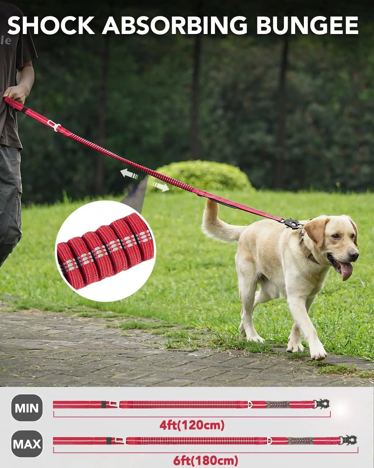 Reflective Shock Absorbing Pet Leashes with Car Seatbelt for Large Dogs, Heavy Duty Tactical Bungee Dog Leash