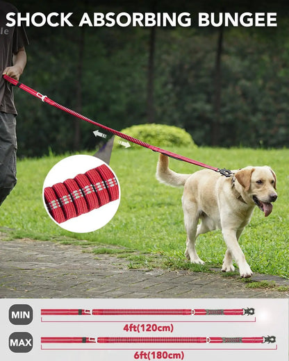 Reflective Shock Absorbing Pet Leashes with Car Seatbelt for Large Dogs, Heavy Duty Tactical Bungee Dog Leash