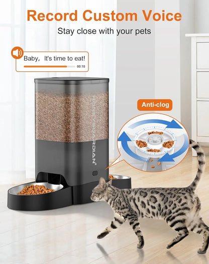 5L Automatic Cat Feeder for Two Cats, WiFi Smart Pet Dispenser with App Control, Dual Power, Stainless Steel Bowl