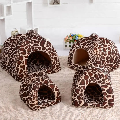 Soft Strawberry Leopard Dog or Cat House / Cave