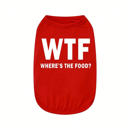 1pc Letter Print Dog Vest Tank Top, Featuring A Playful 'Where's The Food' Back Print