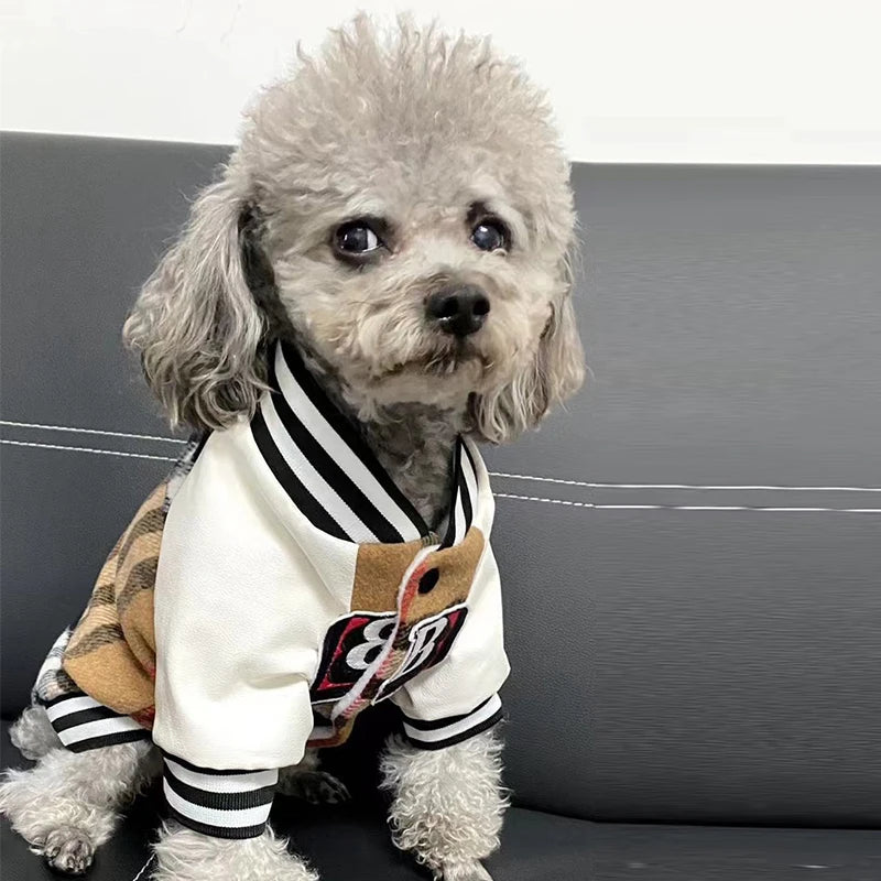 New Autumn Winter Dog/Cat Clothes Thick Warm Soft Coat, Plaid Fashion Coat Baseball Uniform