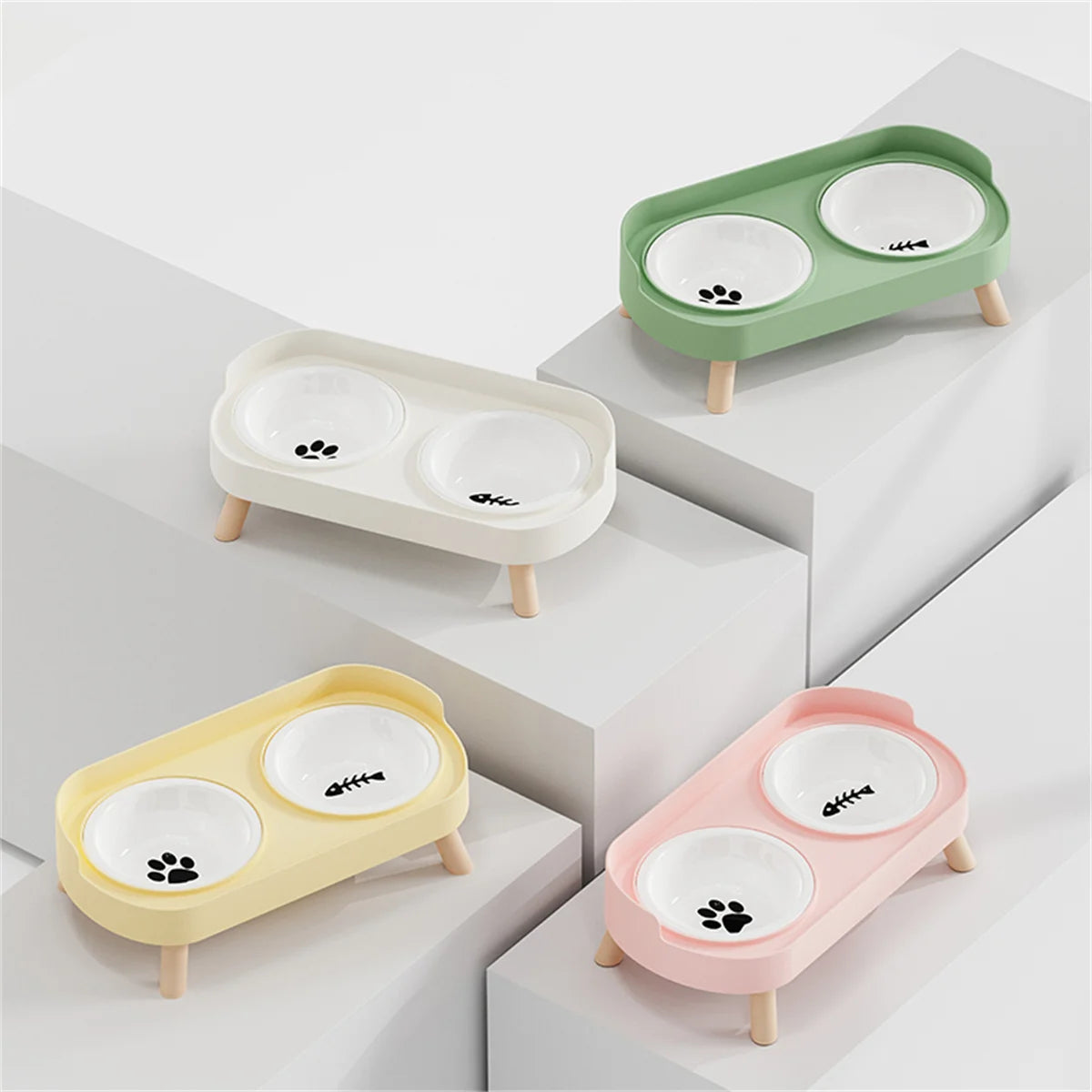 Pet double bowl feeder, adjustable height, cat and dog water dispenser