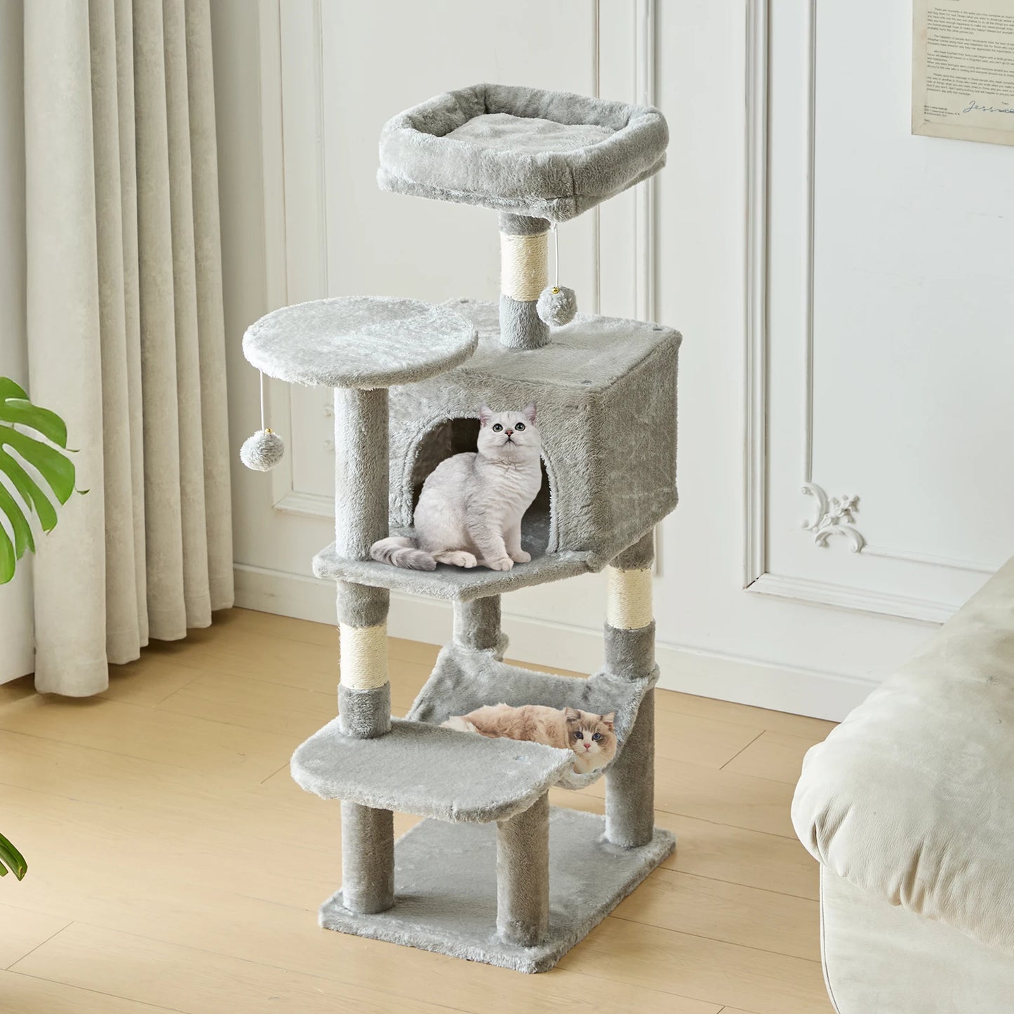 44In Stable Cat Tree Tall Multi-Cat Climbing Tower for Pet Furniture Natural Sisal Scratching Posts
