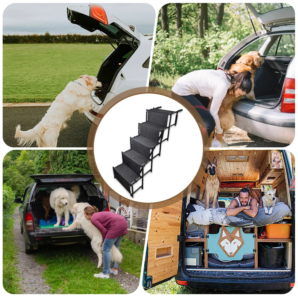 5 Steps Dog Car Ramp for Large Dog Support Up 150 Lbs Foldable Portable Dog Steps