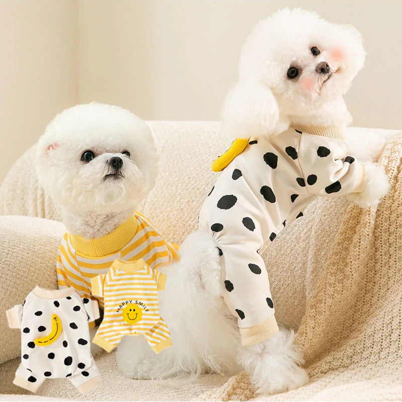 Pet Dog Clothes Striped Smile Print Jumpsuits, Pajamas
