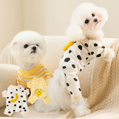 Pet Dog Clothes Striped Smile Print Jumpsuits, Pajamas