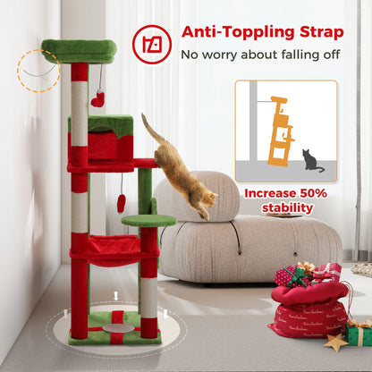 Cat Tree for Indoor Cats 5-Level Cat Tower for Large Cats with Large Hammock Sisal Covered Scratching Posts