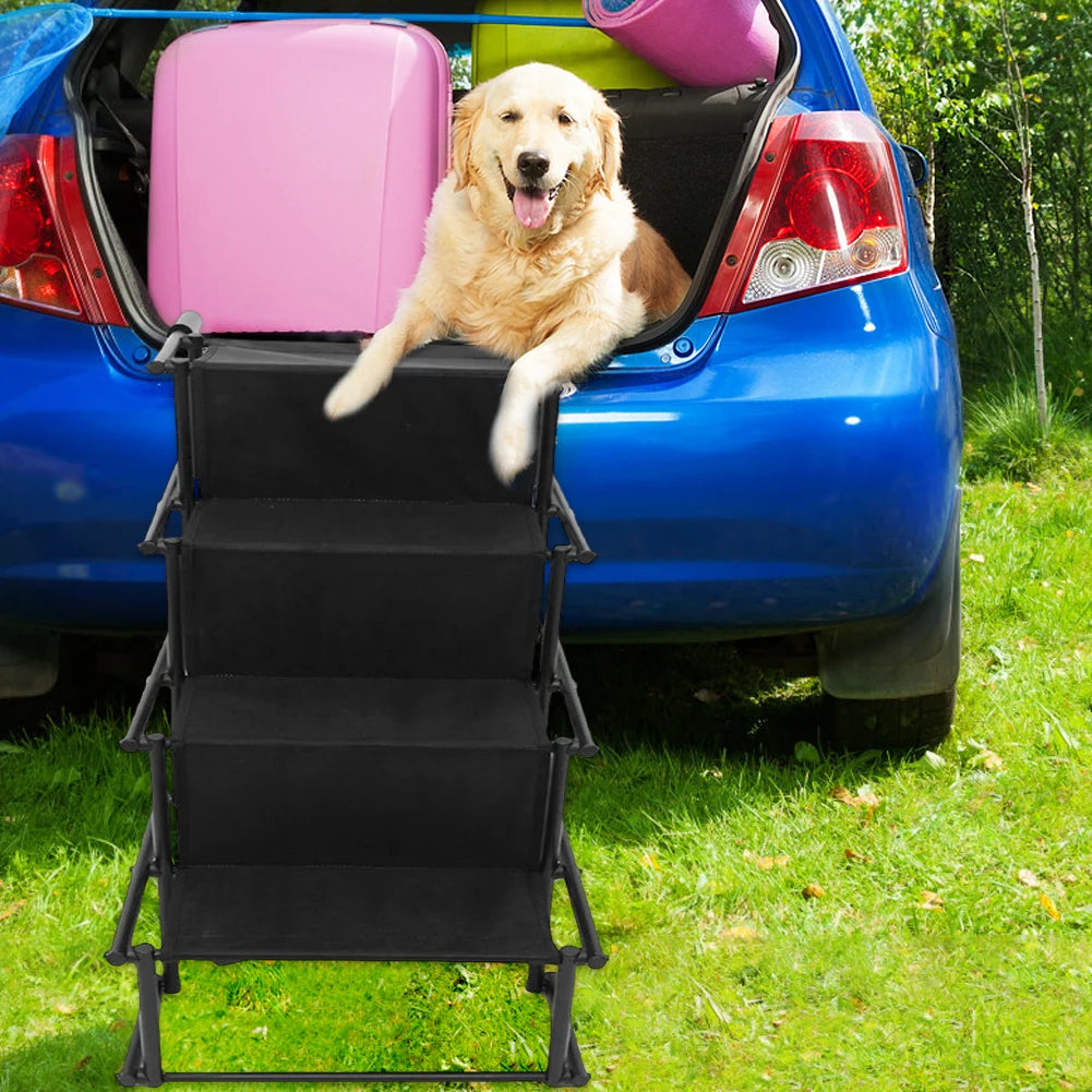 4 Steps Pet Ladder Ramp Foldable Nonslip Surface Lightweight Sturdy Portable Folding Pet Stairs Rubber for Car, Home Indoor Outdo