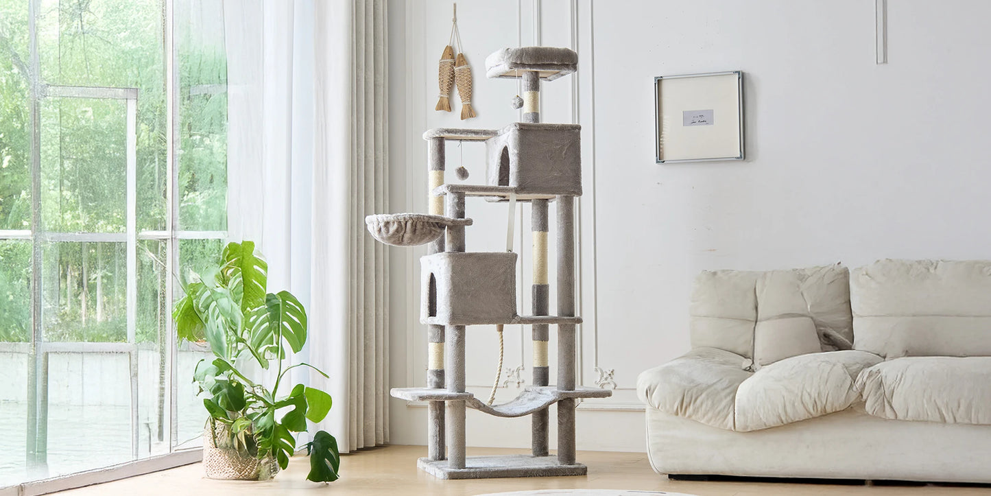 Cat Tree Tower 66 Inch Large Multi Level Cat Climbing Tower with Condo Natural Sisal Scratching Posts