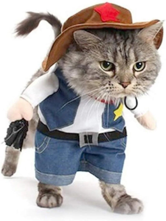 Cowboy Pet Costume with Hat – Halloween Outfit for Cats & Small Dogs