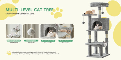 44In Stable Cat Tree Tall Multi-Cat Climbing Tower for Pet Furniture Natural Sisal Scratching Posts
