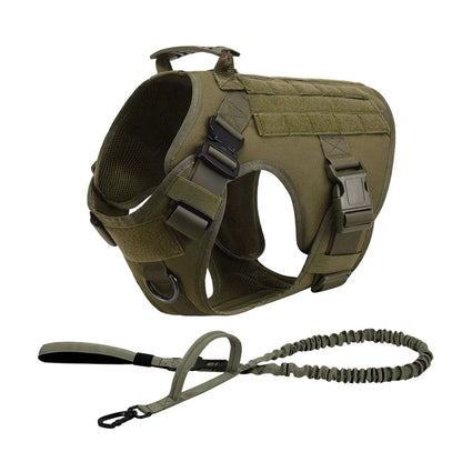 Tactical Dog Harness Collar/Harness and Leash Molle Pouches For Medium Large & Dogs