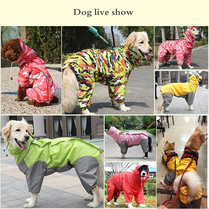 Dog Raincoat Waterproof Hooded Jumpsuit Cloak For Small or Big Dogs