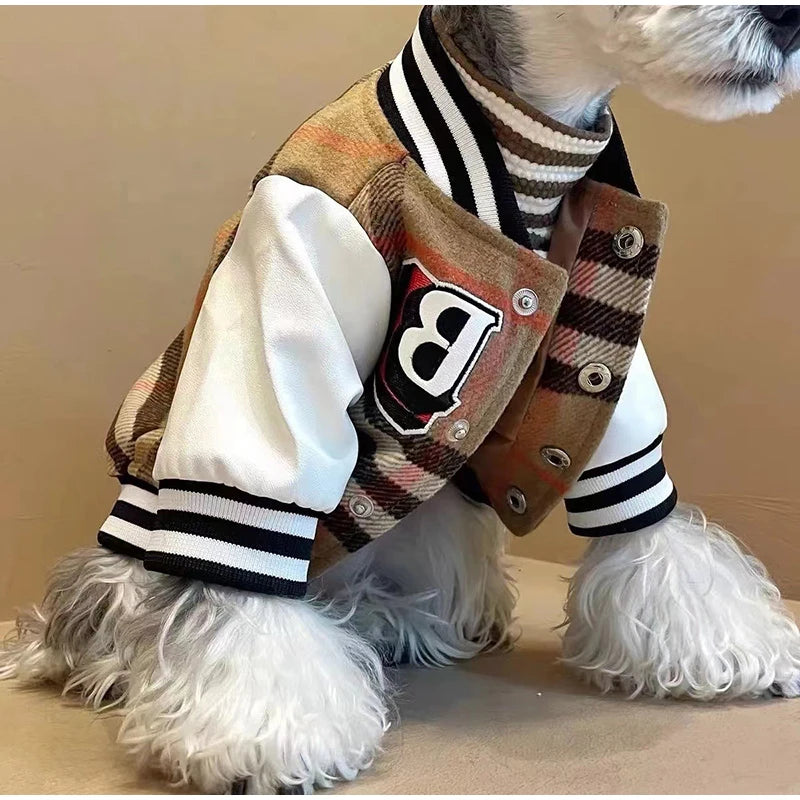New Autumn Winter Dog/Cat Clothes Thick Warm Soft Coat, Plaid Fashion Coat Baseball Uniform