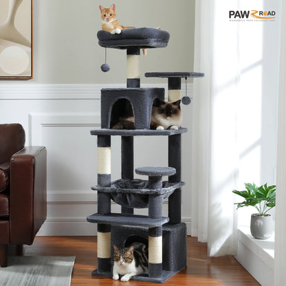 Large Cat Tree and Tower for Indoor Cats With Sisal-Covered Scratching Posts Spacious Hammock Padded Perches and Condos