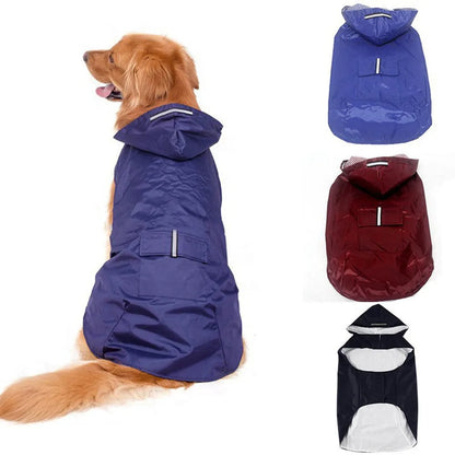 Dog Raincoat Waterproof Hoodie Jacket Rain Poncho Pet Rainwear with Reflective Stripe Outdoor Dogs