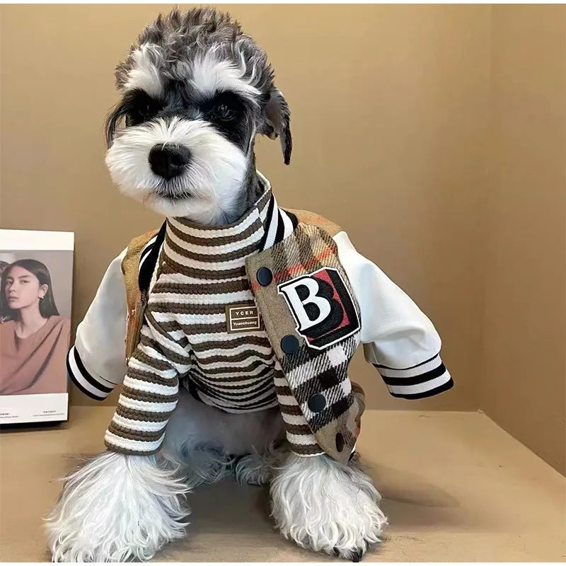 New Autumn Winter Dog/Cat Clothes Thick Warm Soft Coat, Plaid Fashion Coat Baseball Uniform