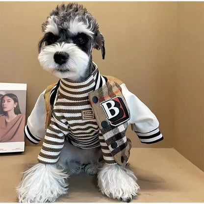 New Autumn Winter Dog/Cat Clothes Thick Warm Soft Coat, Plaid Fashion Coat Baseball Uniform